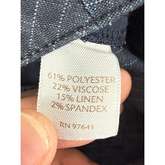 J Jill Plus Size 18 Linen Stretch Flat Front Pin Stripe Straight Leg Pants Navy - Picture 9 of 11